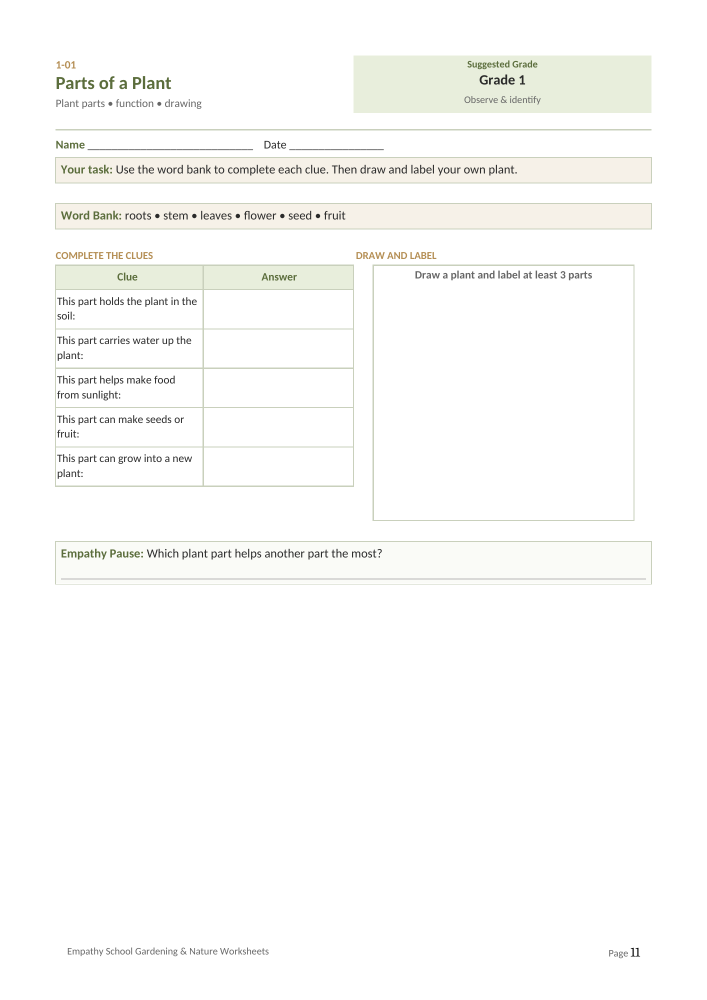 Garden and Nature Worksheets