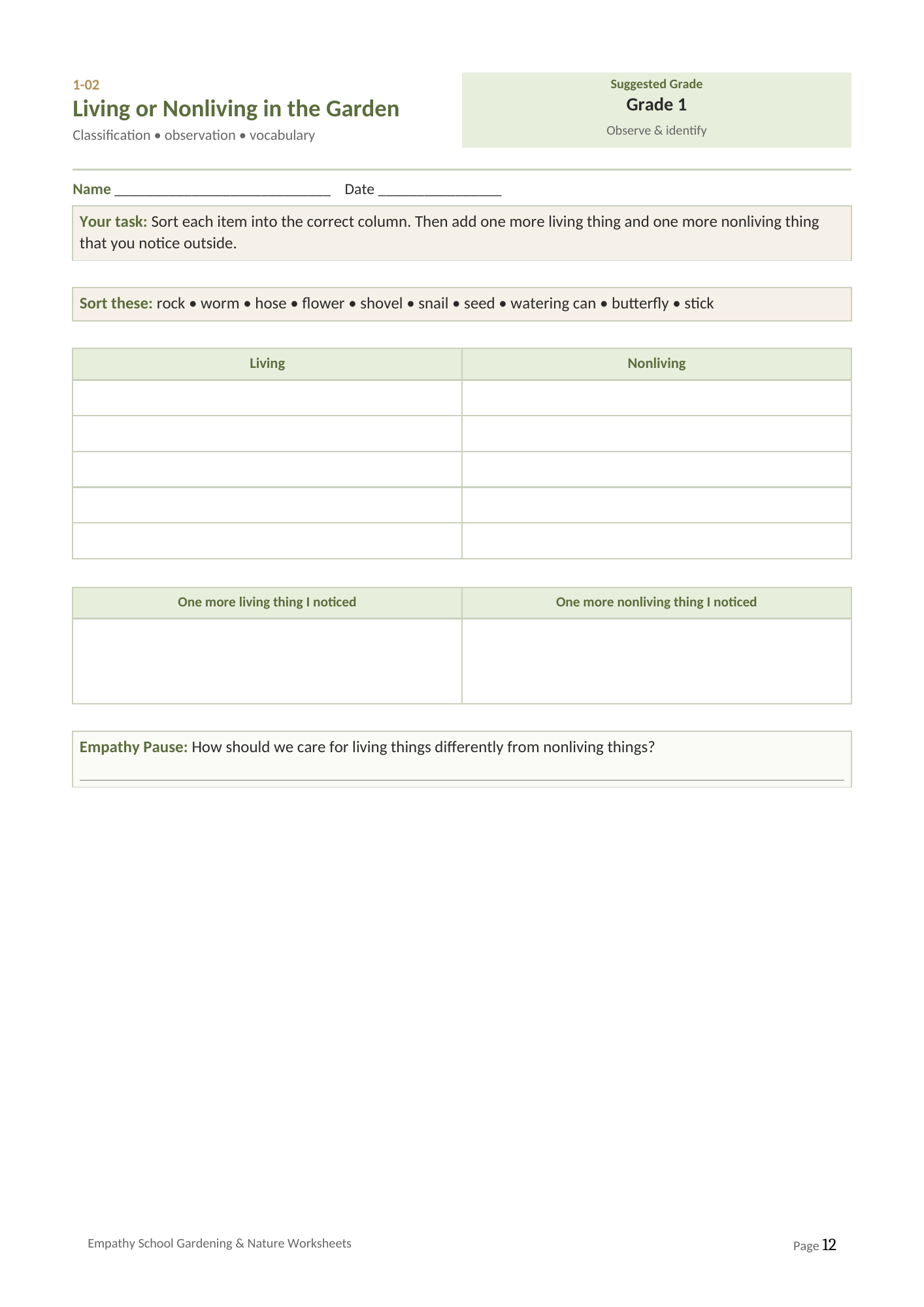 Living or Nonliving in the Garden