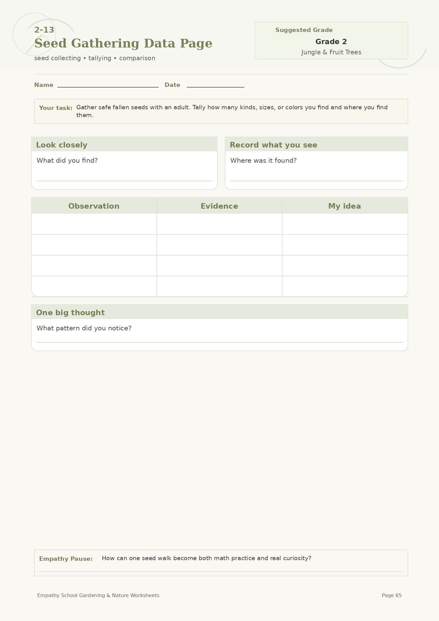 Seed Gathering Data Page
