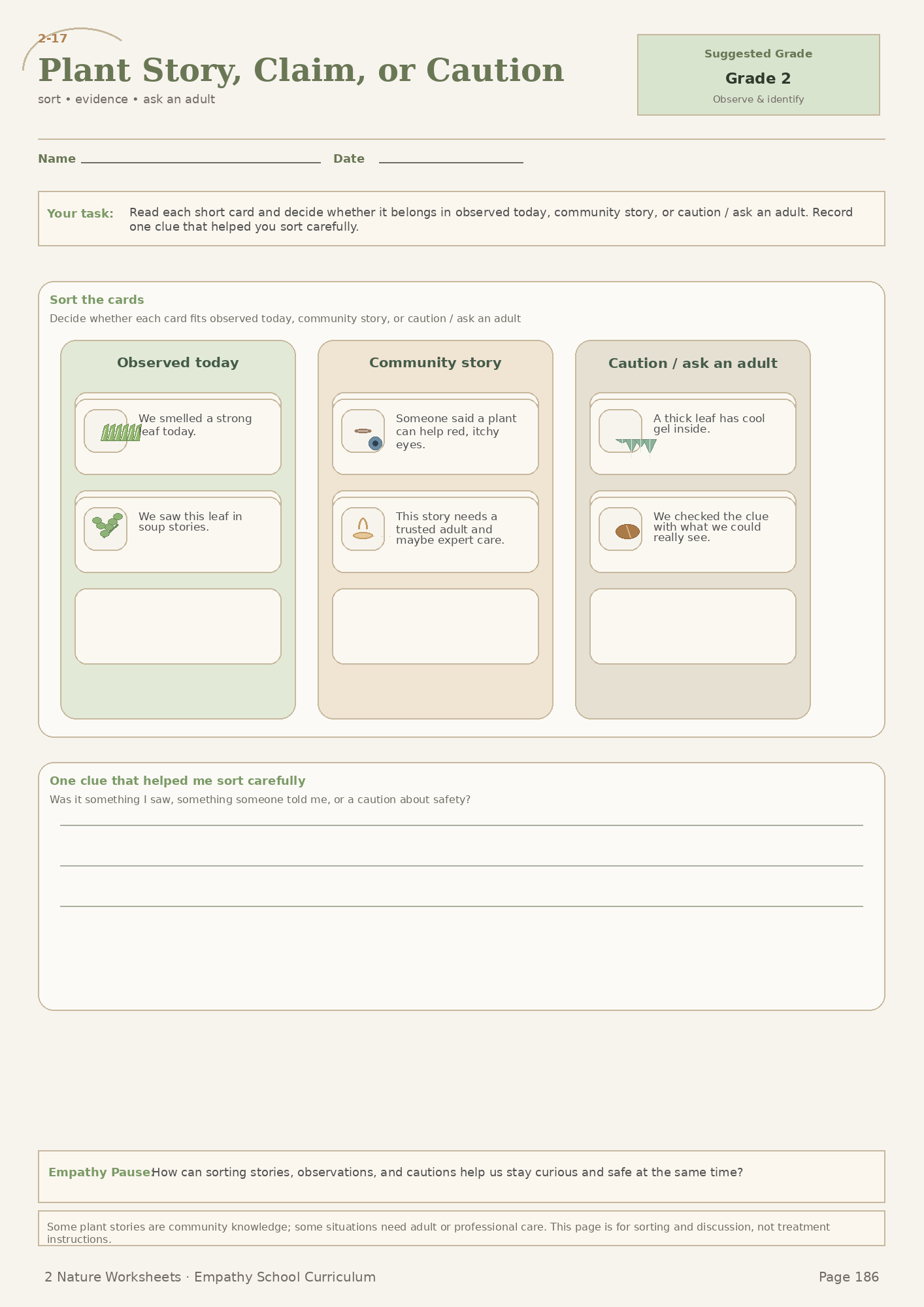 Plant Story Claim or Caution Sort