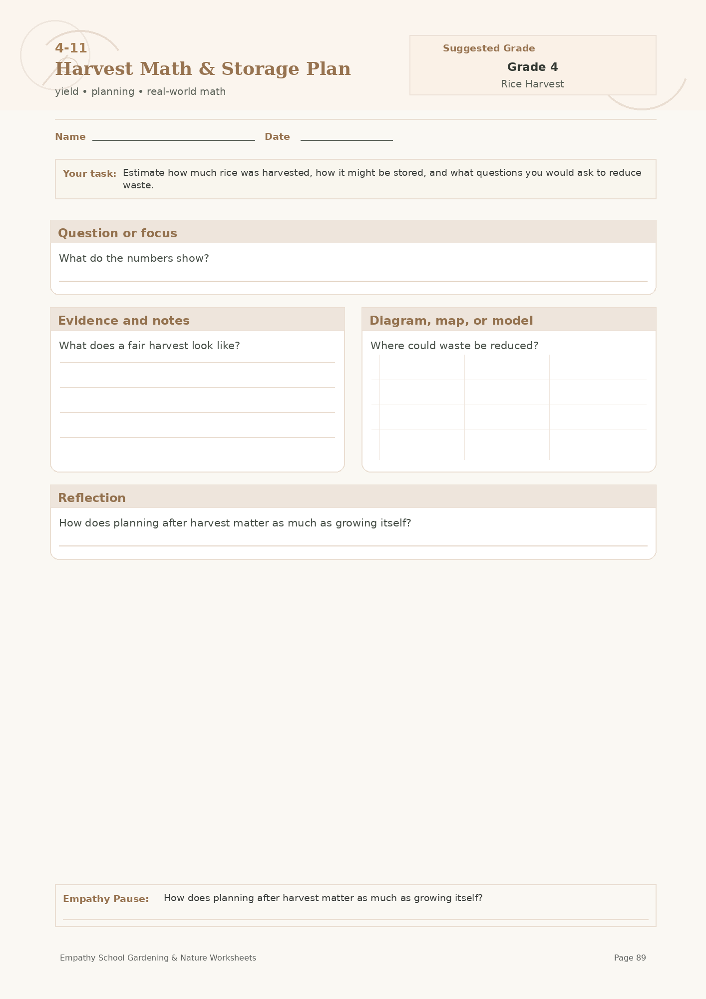 Harvest Math and Storage Plan