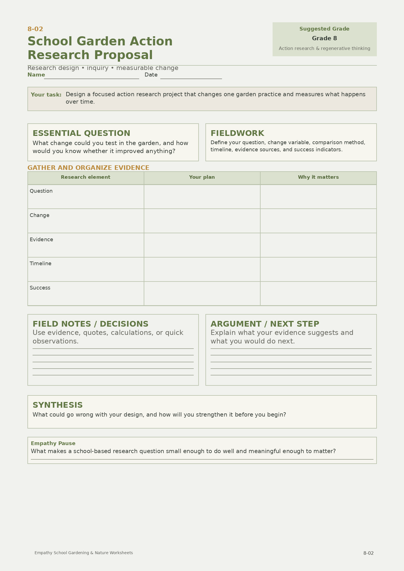 School Garden Action Research Proposal