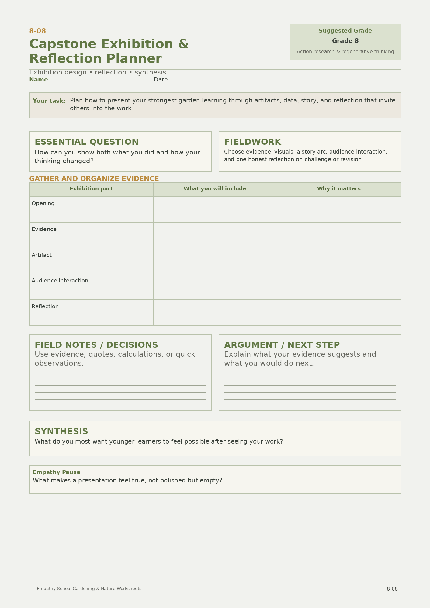 Capstone Exhibition and Reflection Planner
